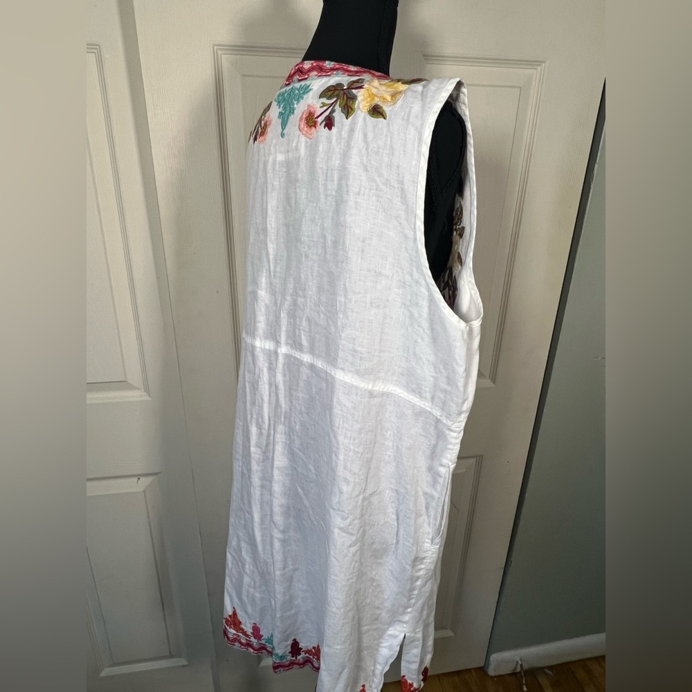 Johnny Was Linen Embroidered Duster Vest Floral Boho Festival Kimono Cardigan - Picture 3 of 8